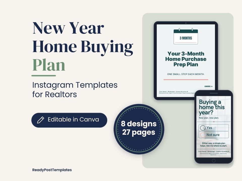 New Year Home Buying Plan Canva templates for Realtors