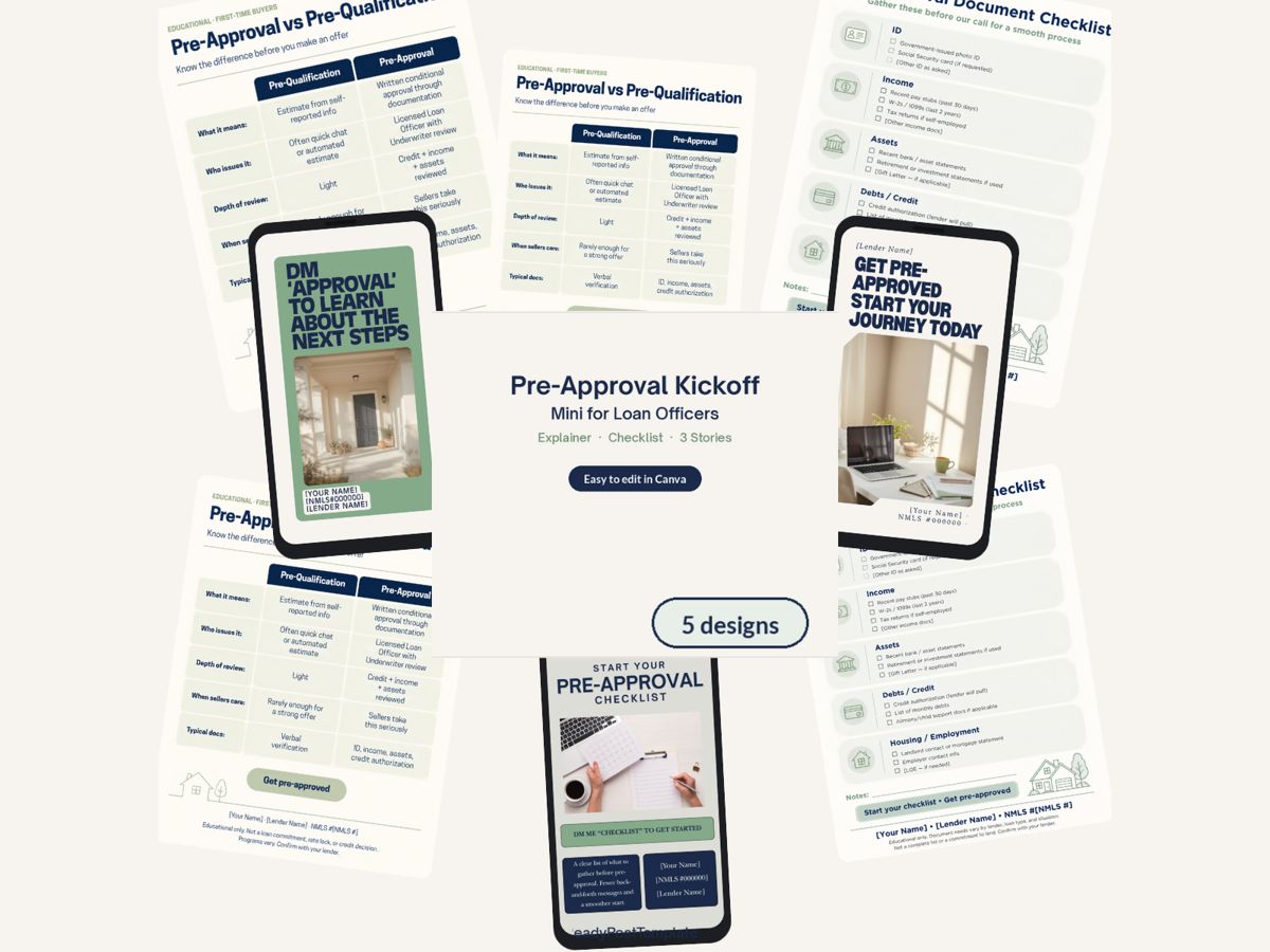 Pre-Approval Kickoff Mini Canva templates for Loan Officers