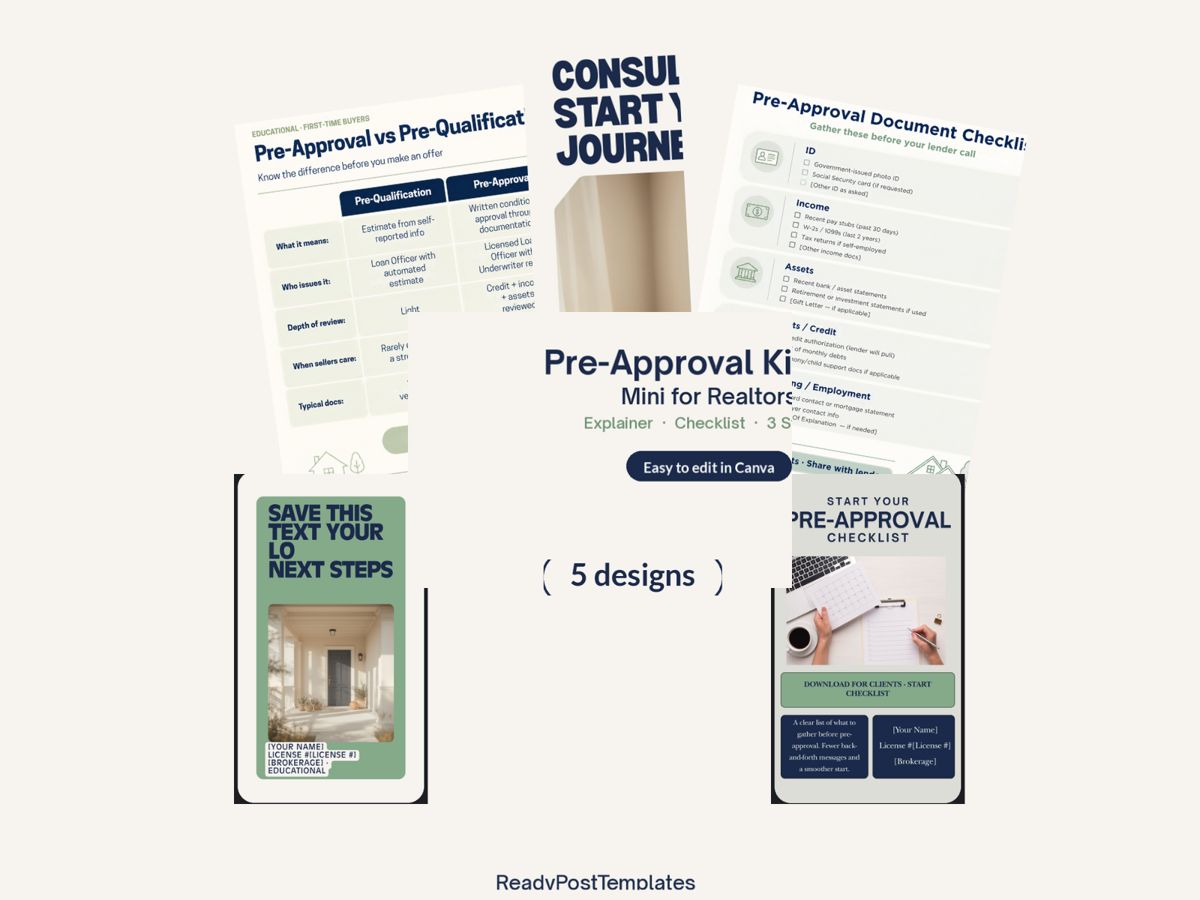 Pre-Approval Kickoff Mini Canva templates for Realtors